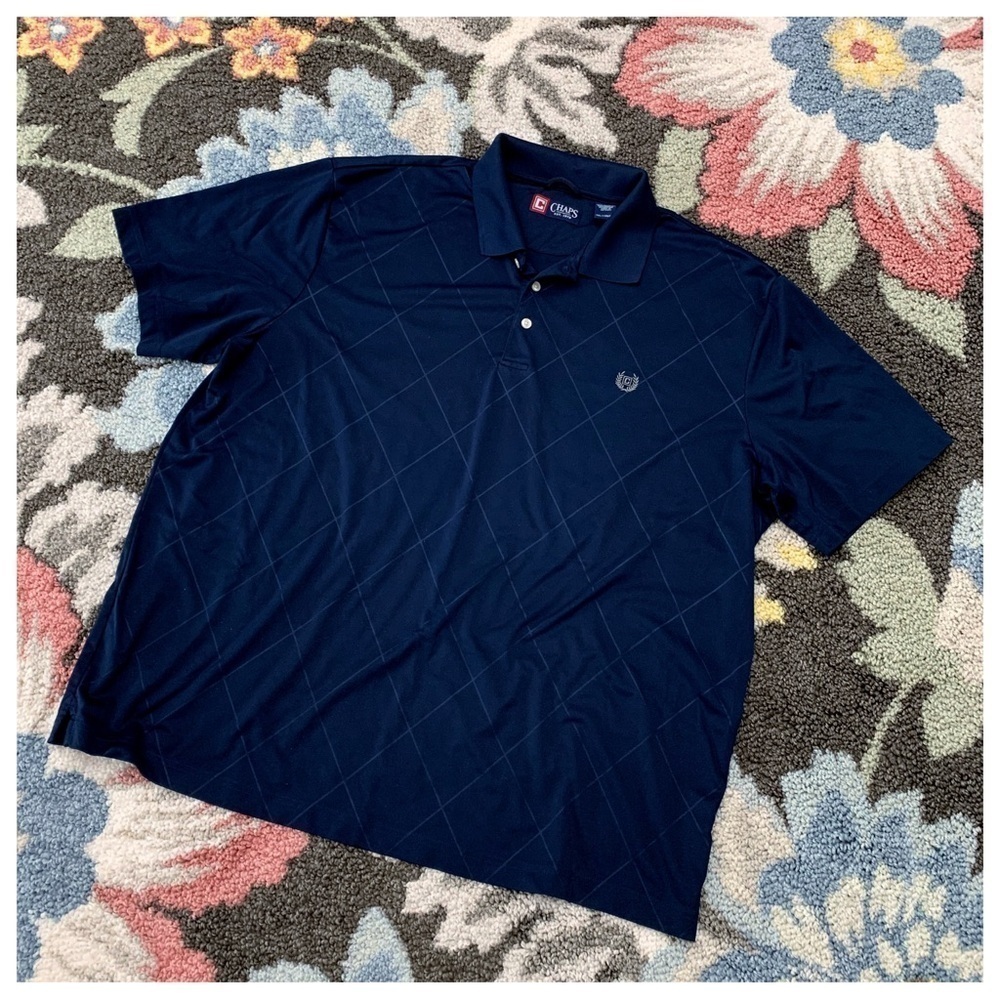 #476 Chaps Argyle Golf Navy Blue Polo Collared Short Sleeve Casual Shirt Top XXL